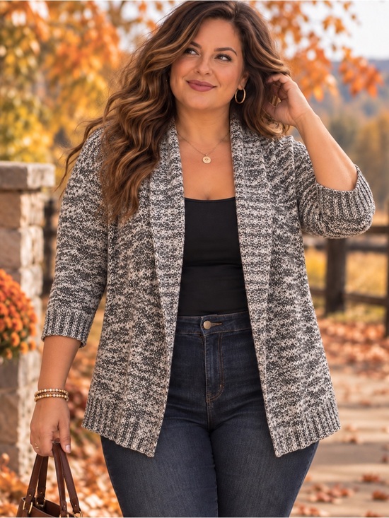 Belldini Sweaters - Belldini Size M Marled Knit Open Front 3/4 Sleeve Cardigan